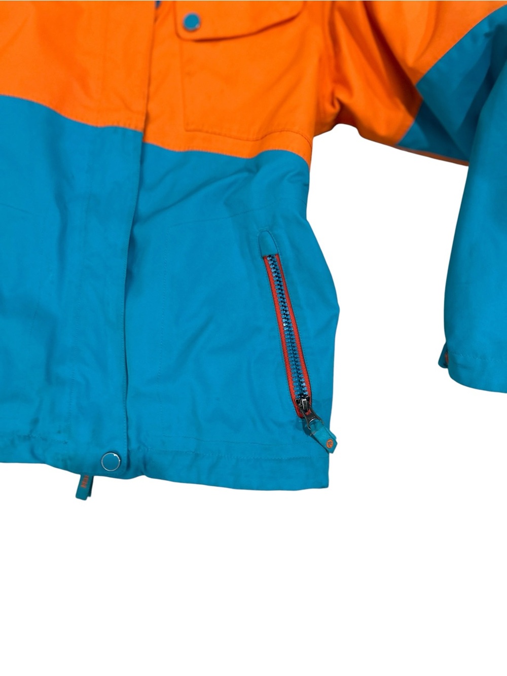 Marmot Orange & Teal Colorblock Hooded zip up ski Jacket kids medium - Picture 3 of 14